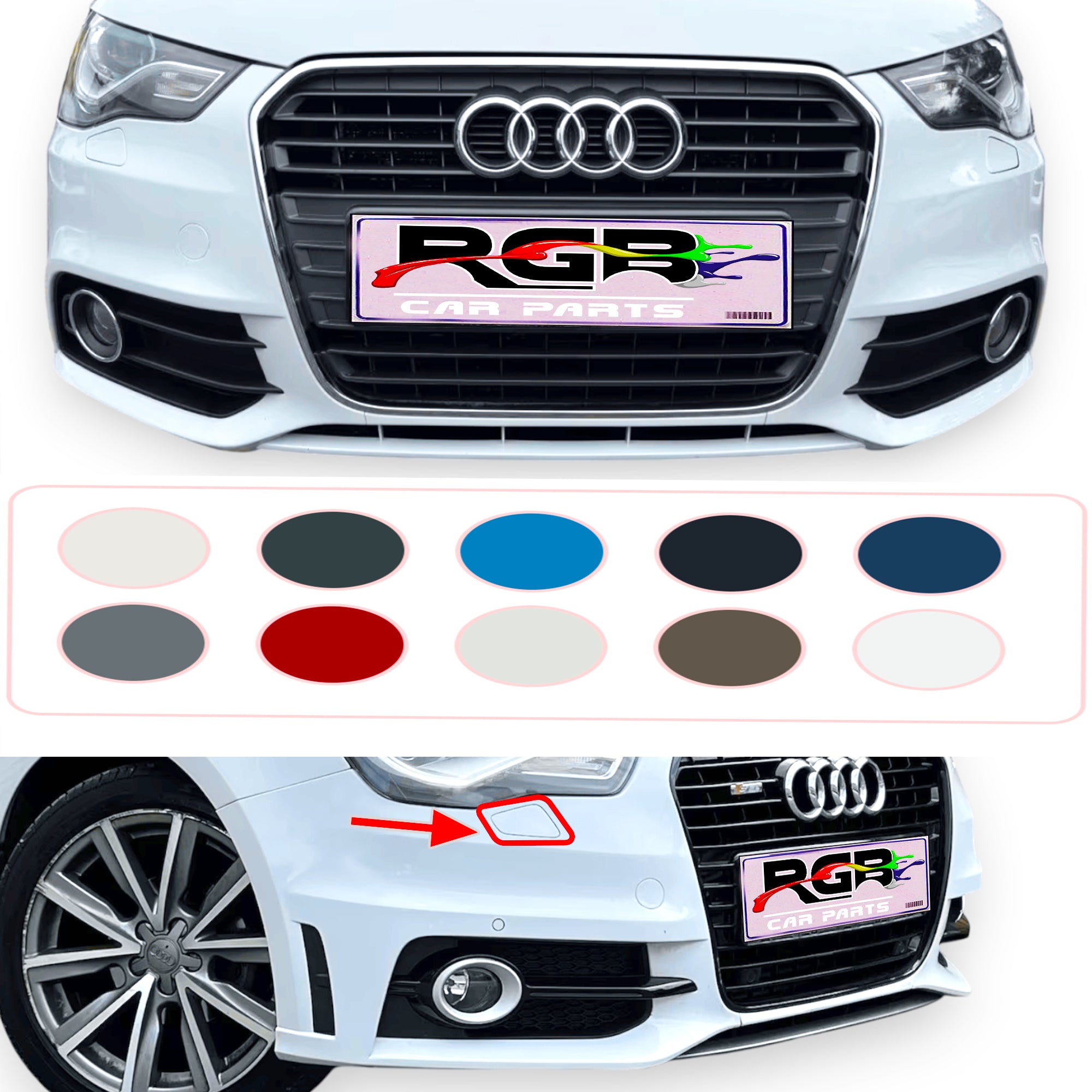 Pair Of Front Bumper Headlight Washer Nozzle Spray Cover Caps For Audi A7 2011-2015 – Unpainted