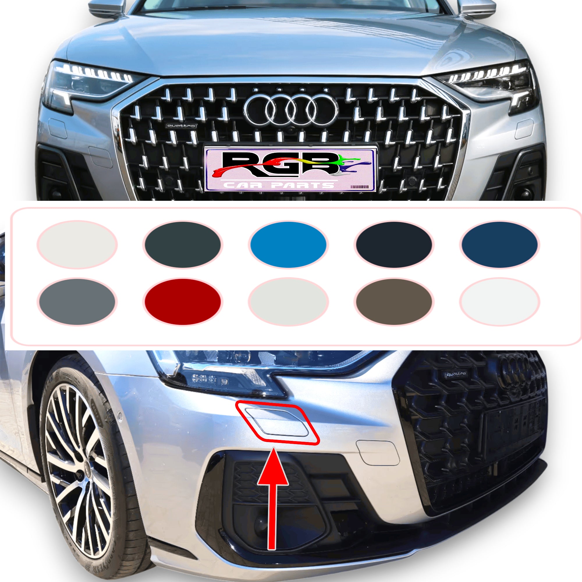 Audi A8 D5 Painted Headlight Washer Cover For 2018-2025 4N0955281 / 4N0955282 OEM