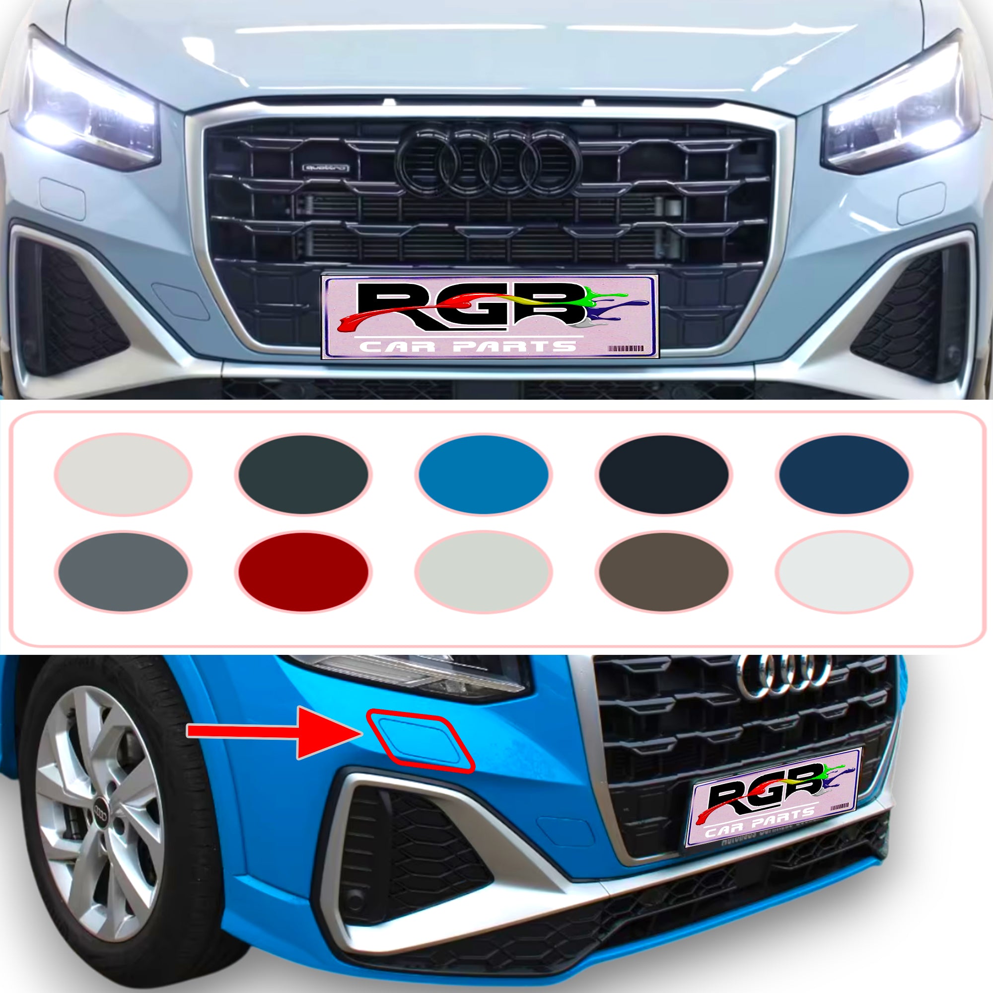 Audi Q2 S-Line Painted Headlight Washer Cover For 2022-2025 81A955275B / 81A955276B OEM