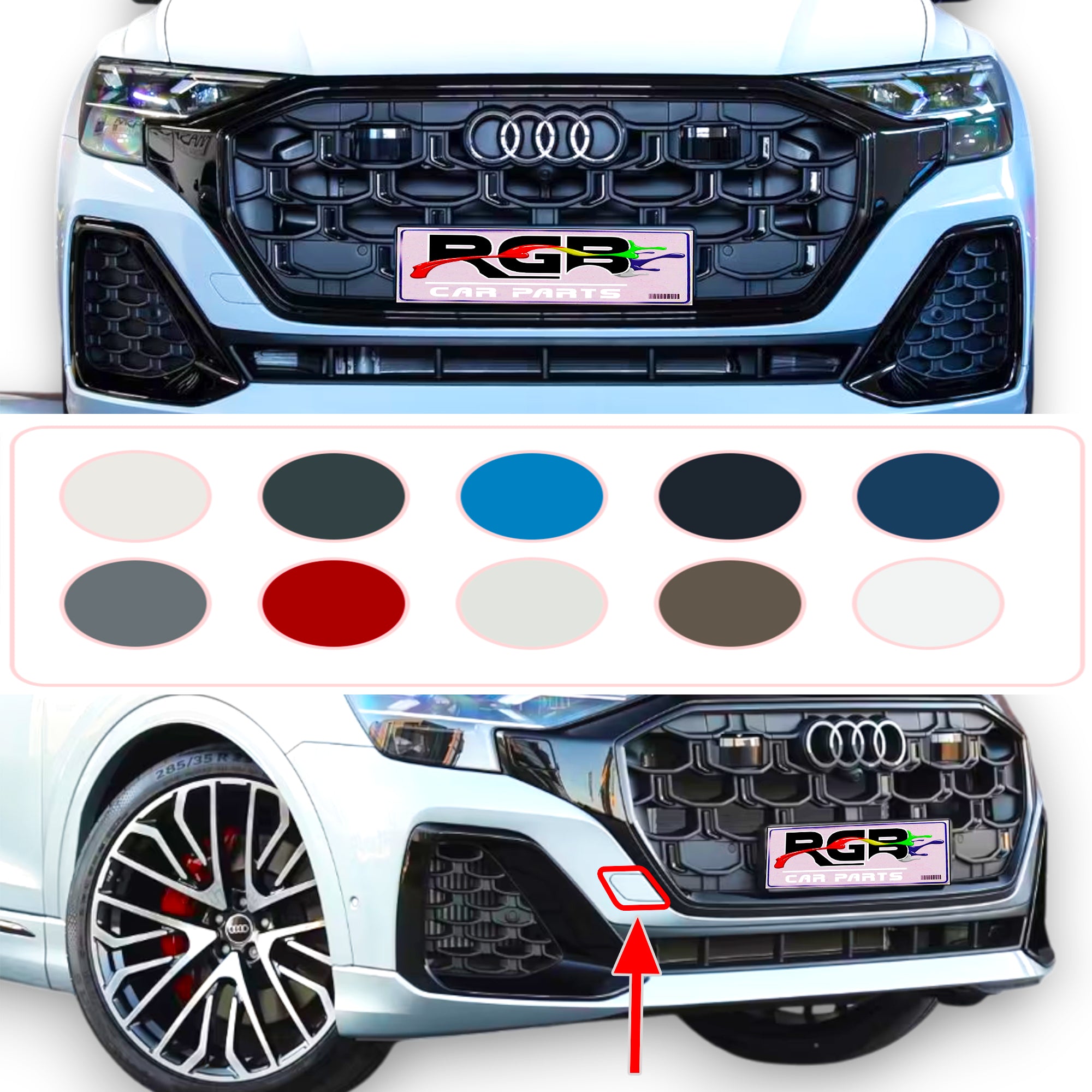 Audi Q8 Facelift Painted Front Bumper Tow Hook Cover For 2024-2026 4M8807241A OEM